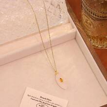 Freegrow 1件装立方氧化锆和天然石吊坠项链，不锈钢材质，适合女性日常佩戴 - 金色 - 查看 9