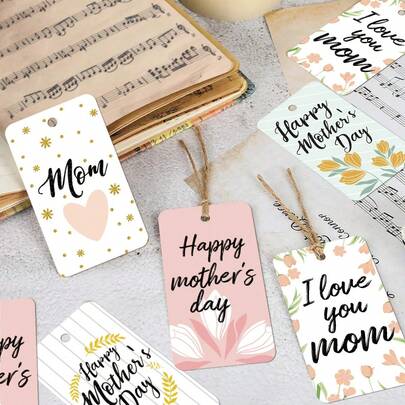 50 piezas Elegantes Etiquetas Colgantes para el Día de la Madre con Cuerda de Cáñamo - Mejor Mamá Siempre Etiquetas de Regalo de Papel para Envolver Regalos y Favores del Día de la Madre, Decoraciones para Fiestas del Día de la Madre