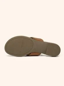 Women's Casual Thong Flip Flops Comfortable Flat Sandals Fashionable Beach Shoes, Suitable For Walking, Working, Beach Vacation And Home Wear - màu nâu - Xem 6