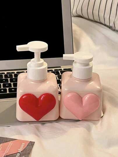 Pink Heart-Shaped Pump Bottle, Soap & Lotion Dispensers & Dispensing Bottles, For Hand Wash, Body Wash, Shampoo, Lotion, Makeup Remover, Cosmetics, Suitable For Home Or Travel Use. Red Heart-Shaped Valentines Day Gift And Wedding Favor, Bathroom Soap Dispenser, Travel Squeeze Bottle, Portable Squeeze Bottle