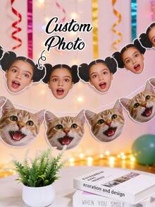 لافتة صور الوجه المخصصة لديكور الحفلات، إكليل رأس مضحك مخصص لاحتفالات عيد الميلاد وأجواء حفلات المنزل، عرض علم الصور المخصص لتجمعات الأصدقاء، لافتة جو الصور القابلة للتخصيص هدية لديكور الحفلات وملحقات الصور - النمط أ - مشاهدة 1