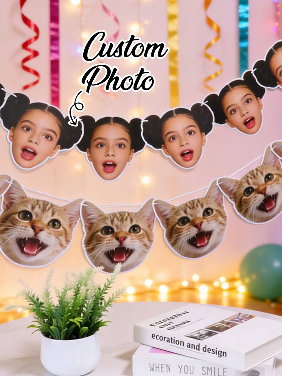 لافتة صور الوجه المخصصة لديكور الحفلات، إكليل رأس مضحك مخصص لاحتفالات عيد الميلاد وأجواء حفلات المنزل، عرض علم الصور المخصص لتجمعات الأصدقاء، لافتة جو الصور القابلة للتخصيص هدية لديكور الحفلات وملحقات الصور - النمط أ - مشاهدة 1