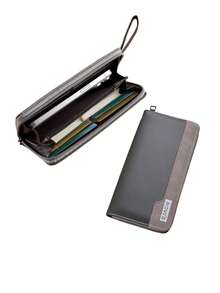 HOVI'S Men Long Wallet Two-Tone Grey PU & Suede Texture Leather - Zipper Closure Detachable Wrist Strap Large Capacity 8 Card Slots & Phone Holder Business Casual New Year Gift Valentine's Day Gift - Light Grey - View 1