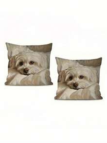 1/2/4pcs Maltese Dog Printed Pillow Case, Soft Square Pillow Cover With Zipper, Machine Washable, Polyester - Apricot - View 11