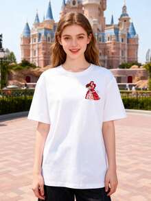 Disney Women's T-Shirt Featuring A Double-Sided Lettering Print Of Disney's Princess Ariel. Crafted From Soft, Comfortable, And Durable 100% Cotton Fabric. This Spring/Summer Women's Crew Neck T-Shirt Is Perfect For Everyday Wear, Shopping, Parties, Travel, Gatherings, And Makes An Excellent Gift. - White - View 2