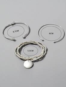 Set de 3 piezas: Colgante circular y brazalete abierto de múltiples capas - rey blanco - Ver 4