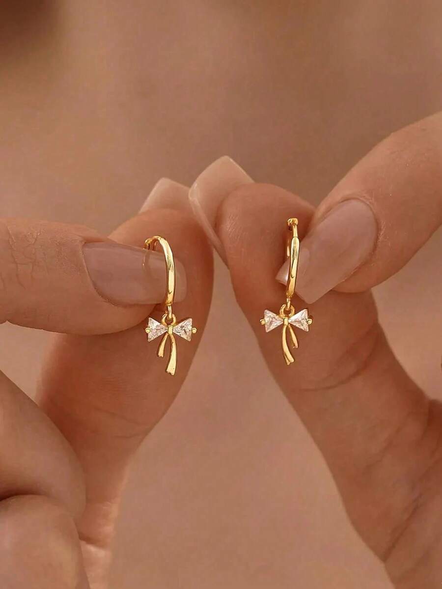 1对可爱蝴蝶结吊坠耳环，精致小巧的女士耳环，生日礼物，圣诞礼物 - 彩色 - 查看 1