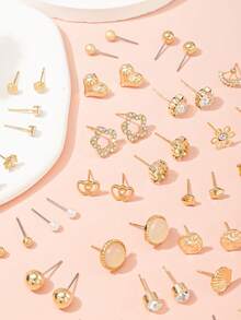 30 paia di set di orecchini luccicanti, include orecchini a perno a forma di stella, fiocco, conchiglia, cuore, adatti per uso casual quotidiano e regali per le vacanze - Oro giallo - Visualizzare 5