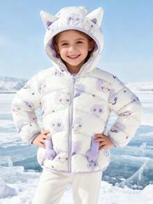 Balabala 2-In-1 Girls' Padded Jacket, Toddler Winter Style, New 2025 Collection, Waterproof & Adorable - Purple - View 3