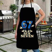 1件创意卡通数字67印花围裙，趣味数字图案，厨房烹饪烘焙防护围裙，男女儿童及成人通用 - A - 查看 6
