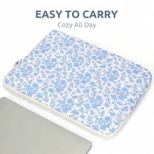 Puffy Laptop Sleeve 13-15.6 Inch Cute Quilted Laptop Protective Case Padded Floral Computer Sleeve For MacBook (B-Blue, 11 Inch) - B-blue - View 6