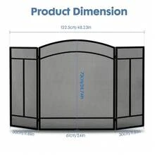 48-Inch Fireplace Screen With Three-Piece Spark Guard, Foldable Wrought Iron Metal Door, Ideal For Living Room Home Decor - Black/48IN - View 3