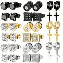 15pcs/5pcs Stainless Steel Earring Set - Cross & Teardrop Zirconia Stud Earrings - Low Allergy - Unisex - Perfect Gift For Fashion Lovers - Earrings - View 13