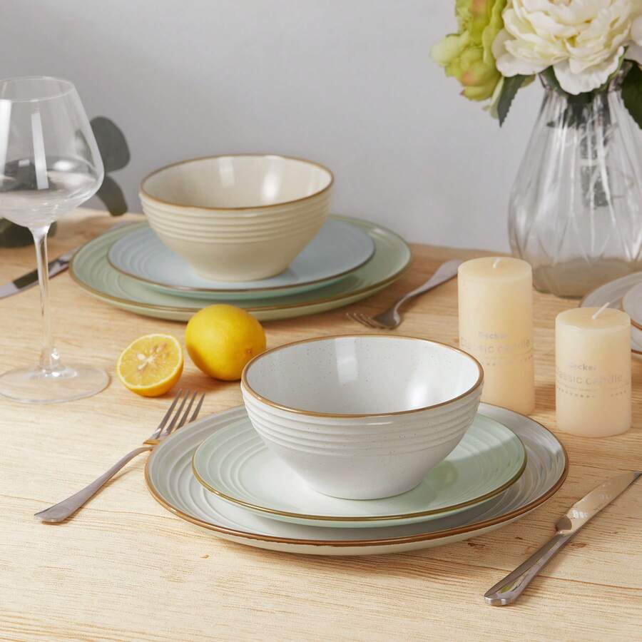 Richmount 12 Pieces Dinnerware Set, Plates And Bowls Sets For 4, Including Dinner Plates, Salad Plates And Cereal Bowls, Dishwasher And Microwave Friendly - Multicolor - View 1