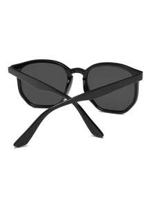 1 Pair Men's Black Round PC Frame Fashion Glasses, Minimalist Solid Color, Fashionable For Casual, Street Style, Vacation - Glossy Black - View 4