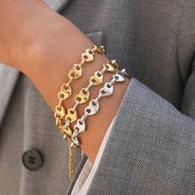 1pc/3pcs 18K Gold-Plated Bracelet, Light Luxury Influenza Heart 304 Stainless Steel Bracelet, Simple And High-End, Ins Style Personalized Jewelry, Holiday Gift/Daily Matching Versatile Design, Suitable For Daily Gatherings And Parties, Giving To Girlfriends And Wives - Multicolor - View 12