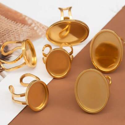 4pcs Stainless Steel Open Oval Ring Blank Metal Frame, Suitable For Resin Inlay DIY Jewelry Making Accessories