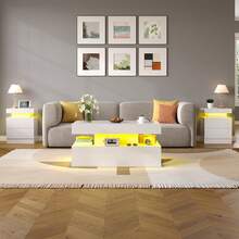 40 Inch Modern LED Coffee Table With RGB Lights - High Gloss Rectangular, Two-Tier Storage, Minimalist - trắng - Xem 6