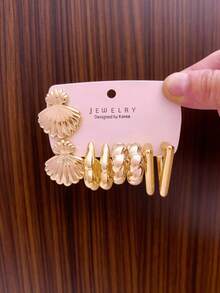 8-24件/套 欧美风金色螺旋花瓣耳环套装，适合情人节、母亲节礼物、日常搭配 - 金色 - 查看 6