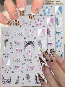 3张奢华豹纹美甲贴纸，金色链条和几何动物纹美甲贴花，适用于亚克力指甲 - 彩色 - 查看 12