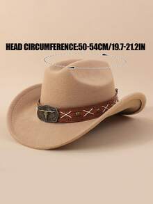 1顶儿童西部牛仔帽，采用柔软的毛毡面料，配有皮革帽带和牛头吊坠，宽帽檐，适合日常休闲、万圣节装扮和主题派对。 - 1PC - 查看 5