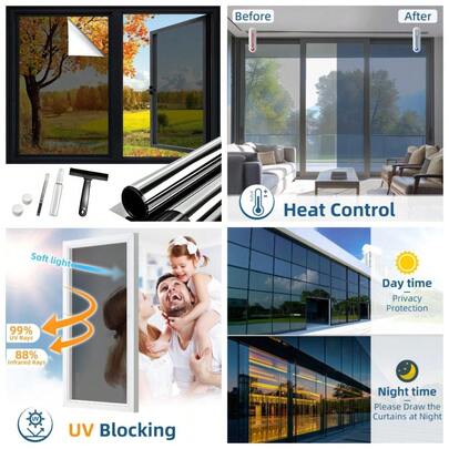 One Way Window Film Privacy See Out Not In Heat Blocker Reflective  Tint Static Cling Anti UV Sun Blocking Window Covering For Home Black 11.8x78.7 Inches