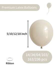14/34/64/103/163/236 pezzi Palloncini in lattice bianco sabbia per feste con nastro, palloncini rotondi da 5/10/12/18 pollici per elio bianco sabbia crema beige stile bohémien, adatti per fidanzamento, compleanno, matrimonio, addio al nubilato, rivelazione del sesso, laurea, decorazione per addio al nubilato - Shabai - Visualizzare 4
