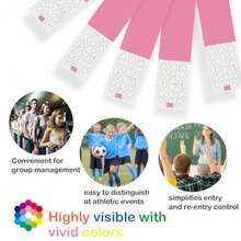 300 Pcs Waterproof Neon Paper Wristbands For Events In Pink Vibrant Adhesive Tamper-Proof ID Bands For Parties Concerts Hospital VIP Identification - Pink - View 8