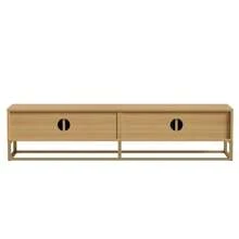 180cm TV Unit With Wood Finish – Modern Dining Room Unit, 4 Doors, Semi-Circular Handles - Natural Color - View 11