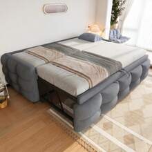 Upholstered Bed, Extendable Sofa Bed 90/180 X 190 Cm, Pouf, Velvet Fabric, Single, Double, With Slatted Base, Multifunctional Bed, Grey (Without Mattress) - Grey - View 1