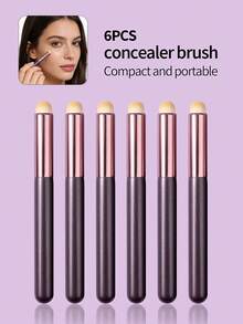 6PCS Round Head Concealer Brushes Soft Fluffy Smooth Blending For Precise Concealing - Coffee Brown - View 4