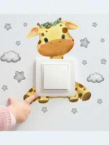 1pc New Cartoon Bear, Giraffe, Star, Elephant, Cloud Switch Sticker, Wall Decal For Bedroom, Living Room Decoration - Multicolor - View 5