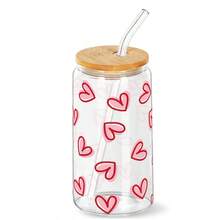 Copo de vidro de 473ml (16oz) com estampa de laço e cereja, isolamento térmico de camada dupla, canudo e tampa de madeira. Copo exclusivo para meninas, ideal para aniversários, Dia dos Namorados e outras ocasiões especiais. - Multicolorido - Ver 18