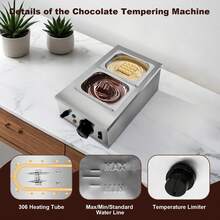 2 tanques, máquina de revenido de chocolate, con tapa y limitador de temperatura, olla de fusión eléctrica de chocolate para leche y café, queso, 800 W - Tipo de Enchufe A USA (110-127V) - Ver 4
