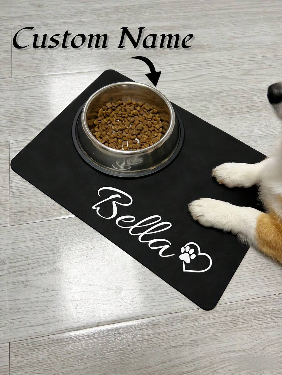 1Pc Personalized Valentine's Day Pet Feeding Mat – Custom Pet Name Meal Mat, Cute Love Theme Design, Non-Slip Pet Food & Water Mat, Sweet Valentine's Day Gift For Dogs & Cats, New Favorite Pet Gift - Animal - View 1