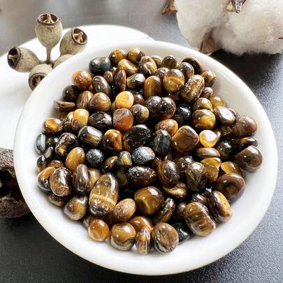 100g Natural Yellow Tiger's Eye Crushed Stone, Small Particle Tiger's Eye Raw Stone Polished And Grinded Crystal Fragments For Aquarium And Indoor Decor