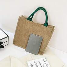 Large Capacity Linen Bag For Women: Durable And Comfortable Lunch Bag With Handle For Everyday Use. - Apricot - View 3