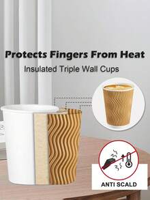 100 piezas/Paquete Vasos de papel ondulado aislados desechables de 12 onzas, vasos para bebidas de 12 onzas, vasos para café caliente (Marrón) - marrón claro - Ver 3