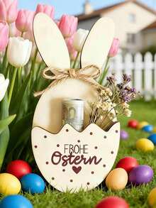 1pc Wooden Easter Bunny Decoration With Pocket For Gifts, Printed With "Happy Easter" Greeting, Suitable As Centerpiece For Easter Dinner Table, Office, Classroom, Party, Indoor/Outdoor Events, Also Great As Easter, Thanksgiving, Mother's Day Gift, Desktop Decor - one-size - View 6