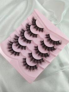 5对3D蓬松假睫毛，仿貂毛假睫毛，可重复使用，浓密纤长，自然猫眼妆，化妆工具，蓬松假睫毛，条状假睫毛，睫毛，假睫毛，假睫毛 - 濃密款 - 查看 6