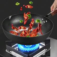 32CM Household Pure Iron Wok Non Coated Cast Iron Pan For Gas Induction Cookers - Black - View 2