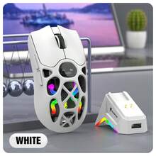 H16 无线蓝牙鼠标，轻巧 S205，3 种模式，适用于游戏，可充电，RGB 灯光，兼容 PC、笔记本电脑和平板电脑，圣诞节 - 白色 - 查看 4