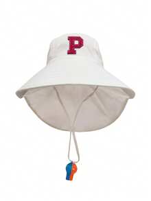 1 pieza Sombrero de chal con bordado de letras A-Z 26, gorra con bordado de letras, sombrero de sol de ala ancha y malla transpirable, silbato, color aleatorio - 1PC - Ver 25