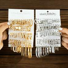 60 Stück/Set Damen C-förmiger Perlen asymmetrischer verdrehter Retro Legierung Ohrringe Set, geeignet für den täglichen Gebrauch, Partys, Hochzeiten, Urlaub, Dates - Verschiedenfarbig - Übersicht 1