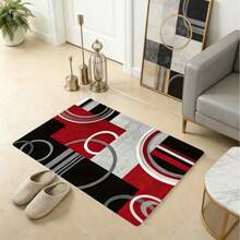 1pc Modern Geometric Pattern Soft Doormat, Red, Black And Gray - Durable, Suitable For Living Room Or Kitchen, Kitchen Mat, Kitchen Carpet, Kitchen Rug, Doormat, Small Rug, Carpet, Runner, Rug, Home Decor, Area Rug, Outdoor Mat, Home Decor, Area Carpet, Bedroom Carpet, Washable Rug - Multicolor - View 2