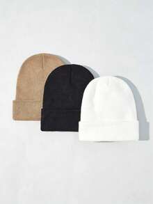 3 piezas Gorro de invierno unisex grueso y cálido de unicolor y de moda para mujer - Adecuado para el frío invierno y Halloween - Multicolor - Ver 9