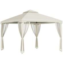 3x3m Garden Pavilion With 4 Side Walls, Weatherproof Garden Tent Made Of Metal And Polyester, Cream White, Ideal For Garden Parties. - A - Xem 1