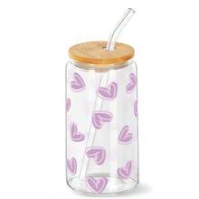 Copo de vidro de 473ml (16oz) com estampa de laço e cereja, isolamento térmico de camada dupla, canudo e tampa de madeira. Copo exclusivo para meninas, ideal para aniversários, Dia dos Namorados e outras ocasiões especiais. - Multicolorido - Ver 20