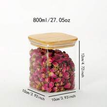 5/9/14/27/34OZ Square Glass Storage Jars Set, Stackable Kitchen Canisters With Airtight Bamboo Lids, Wide Mouth Clear Food Containers For Nuts Coffee Beans Spices Biscuits, Ideal Holiday Gift - Nhiều màu - Xem 16