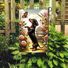 1pc Polyester Double-Sided Miniature Dachshund & Butterfly Pattern Garden Flag, Suitable For Home & Outdoor, Size 18x12 Inches, Suitable For Holiday Decoration, Flag Pole Not Included - A - View 6